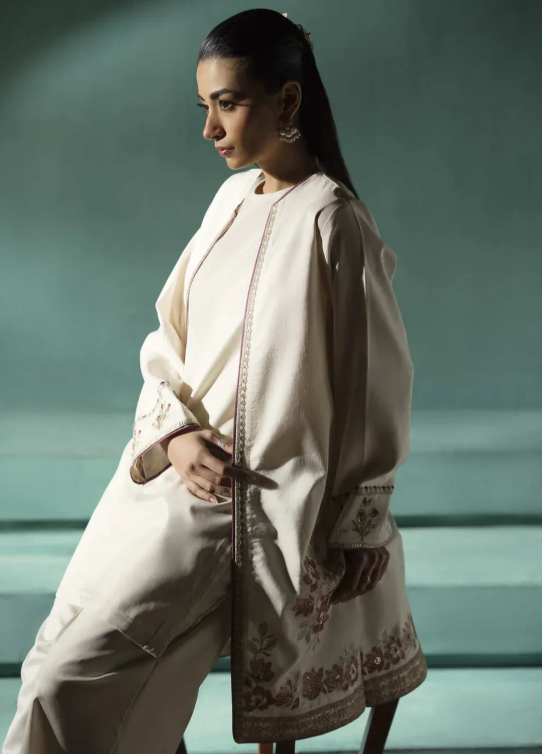 Koel by Jahaan RTW Embroidered Raw Silk 3 Piece Suit Haze Festive Collection