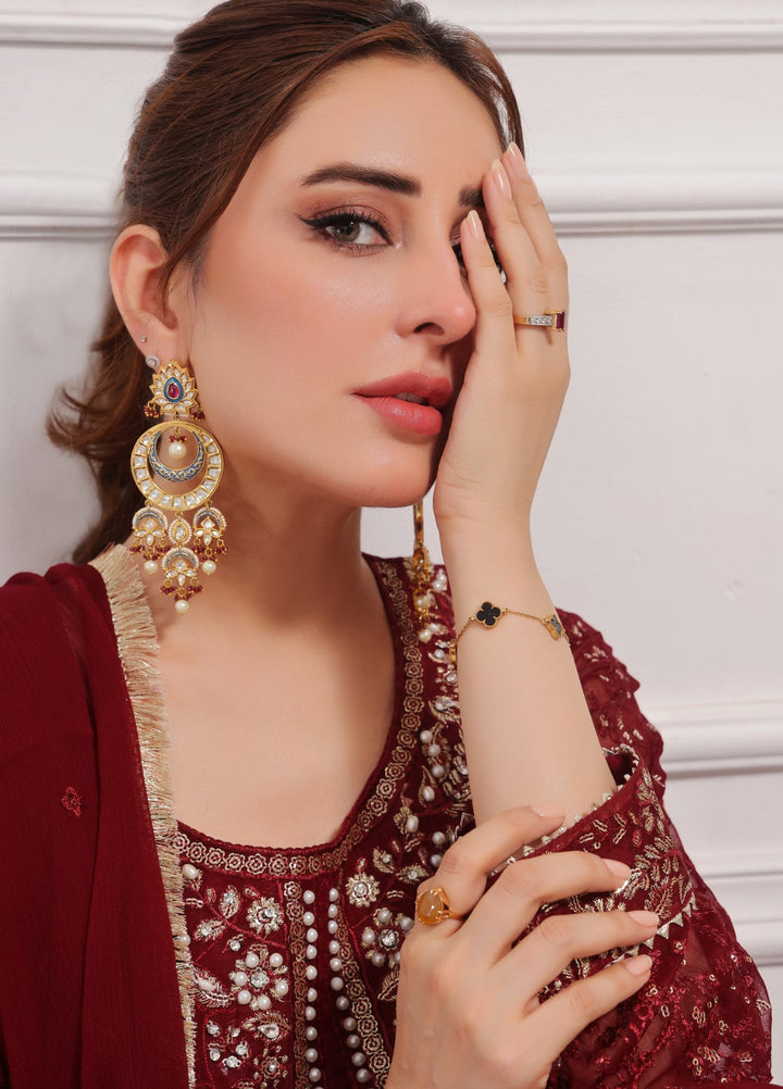 Rasm e Bahaar by Al Siyaab RTW Embroidered Chiffon 3 Piece Suit Raani Maroon Festive Collection