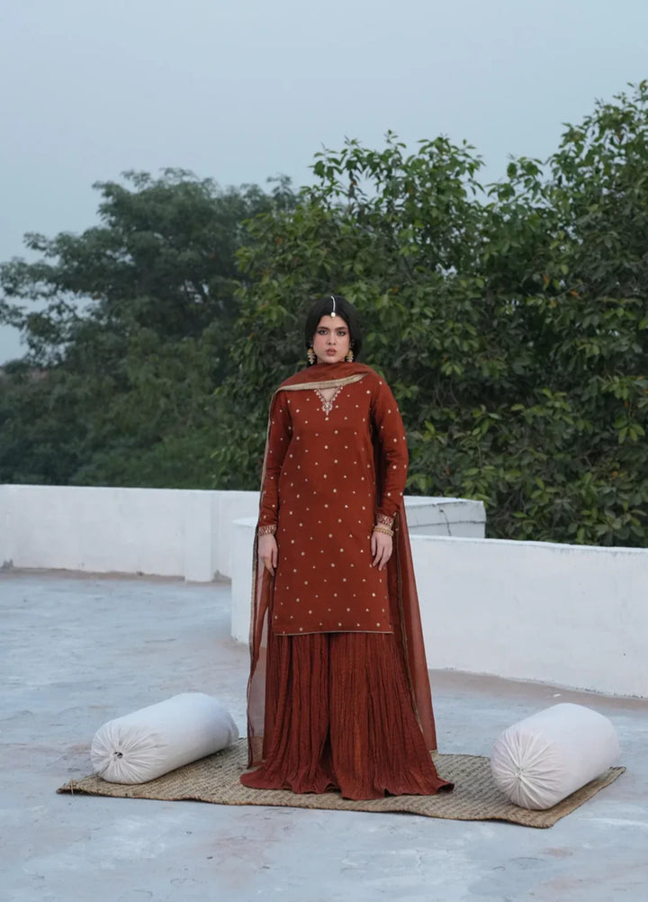 Koel by Jahaan RTW Embroidered Raw Silk 3 Piece Suit Sunehri Festive Collection