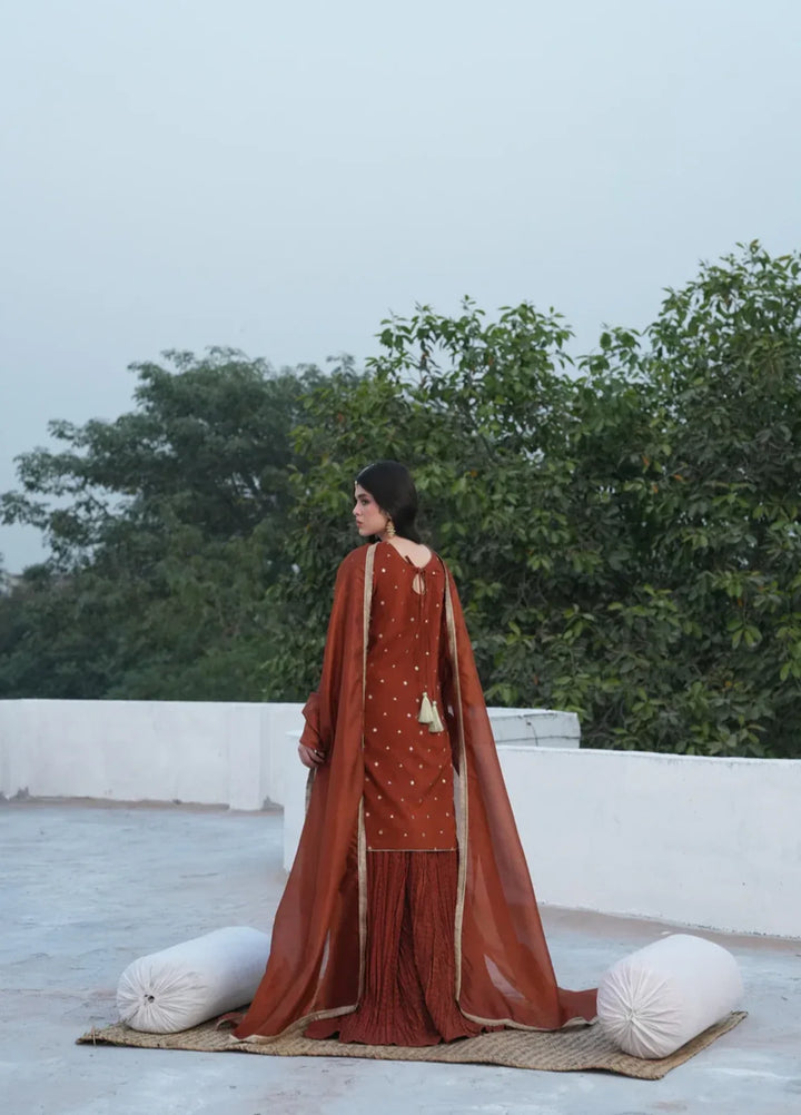 Koel by Jahaan RTW Embroidered Raw Silk 3 Piece Suit Sunehri Festive Collection