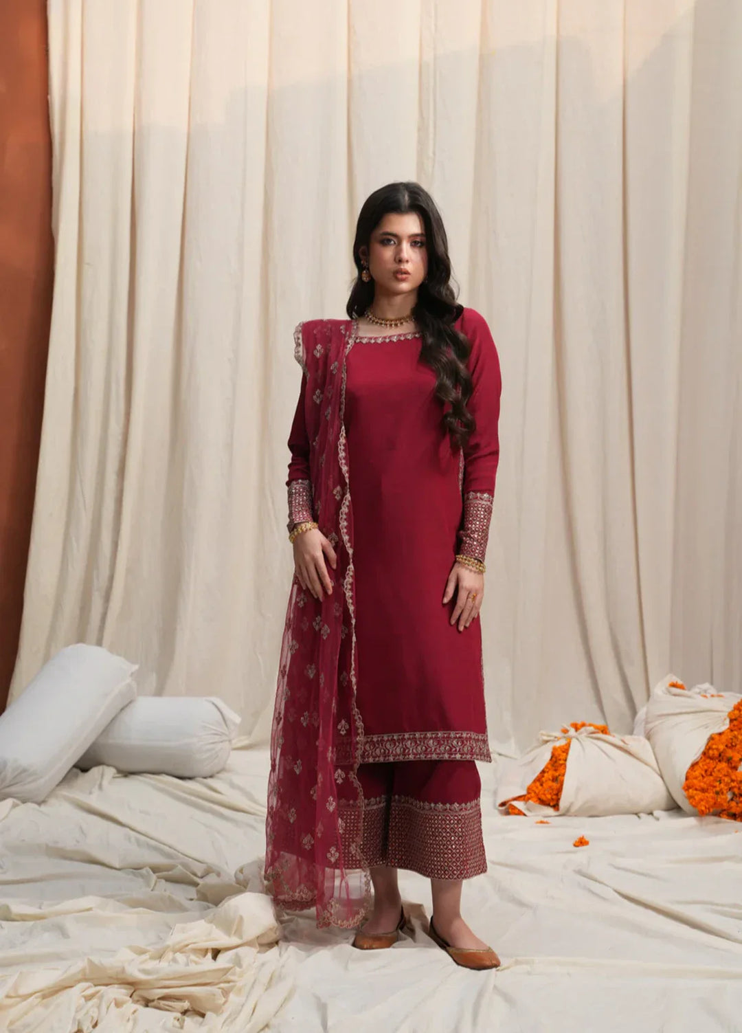 Koel by Jahaan RTW Embroidered Raw Silk 3 Piece Suit Gulaab Festive Collection