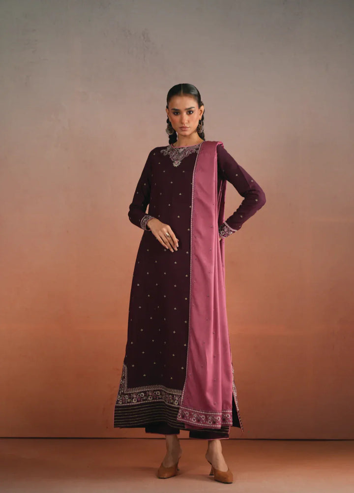 Winter Weave by Jahaan RTW Embroidered Khaddar 3 Piece Suit Garnet Casual Collection