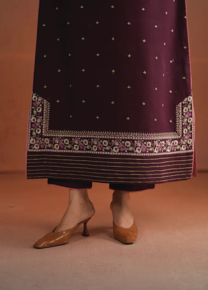 Winter Weave by Jahaan RTW Embroidered Khaddar 3 Piece Suit Garnet Casual Collection