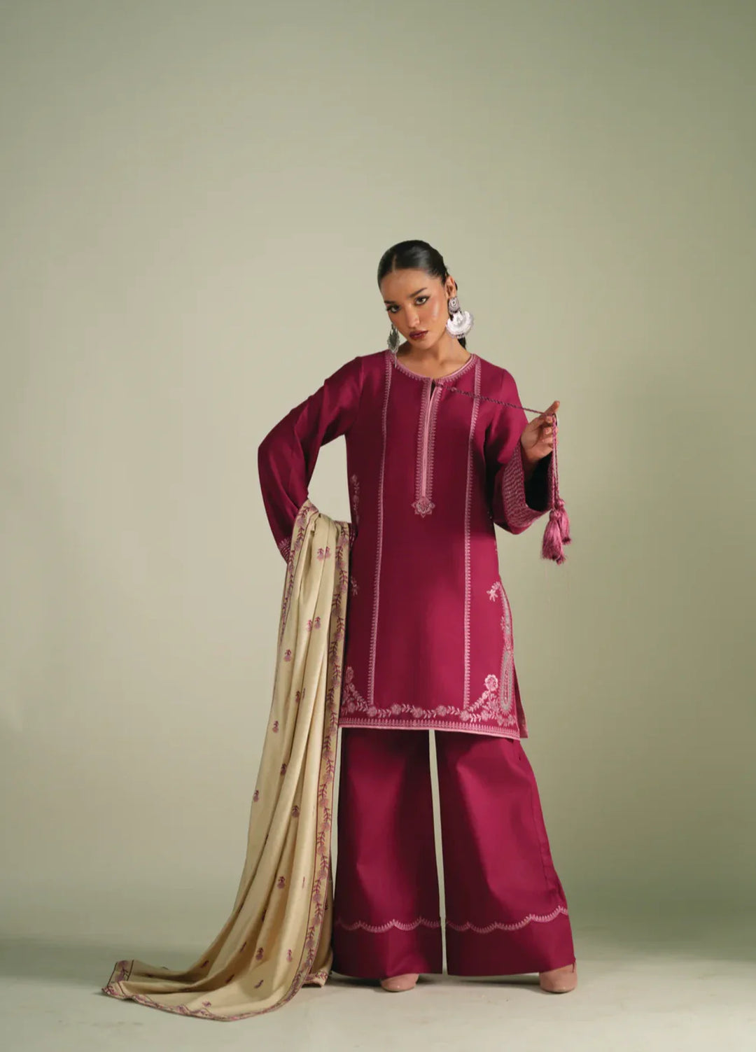 Winter Weave by Jahaan RTW Embroidered Khaddar 3 Piece Suit Moss Casual Collection