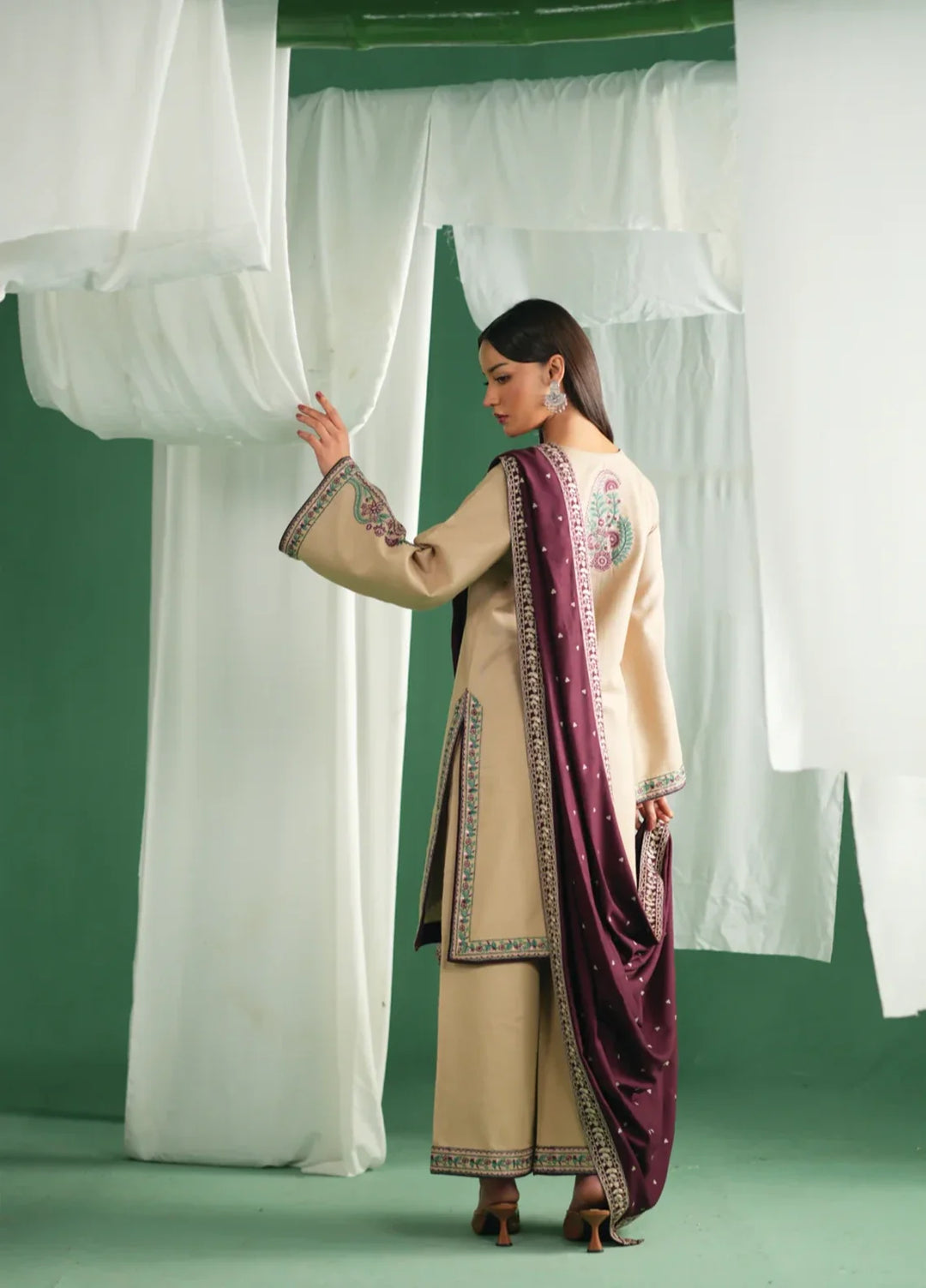Winter Weave by Jahaan RTW Embroidered Khaddar 3 Piece Suit Mist Casual Collection