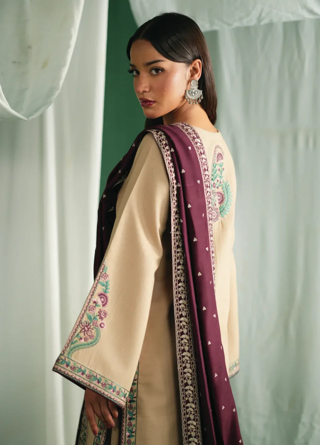 Winter Weave by Jahaan RTW Embroidered Khaddar 3 Piece Suit Mist Casual Collection