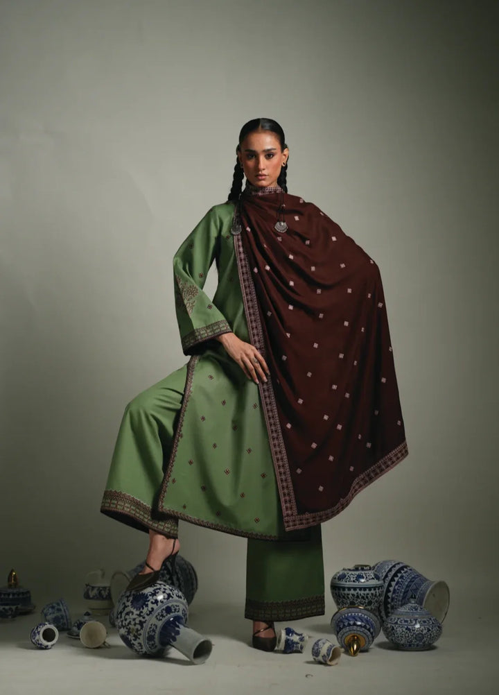 Winter Weave by Jahaan RTW Embroidered Khaddar 3 Piece Suit Sage Casual Collection