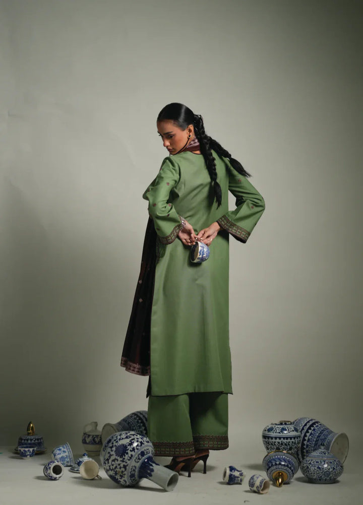Winter Weave by Jahaan RTW Embroidered Khaddar 3 Piece Suit Sage Casual Collection