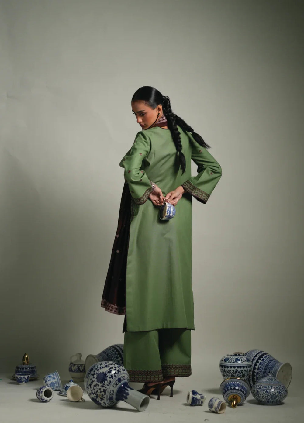 Winter Weave by Jahaan RTW Embroidered Khaddar 3 Piece Suit Sage Casual Collection