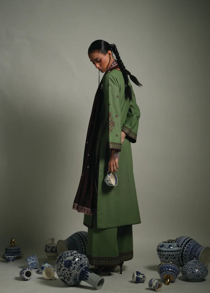 Winter Weave by Jahaan RTW Embroidered Khaddar 3 Piece Suit Sage Casual Collection