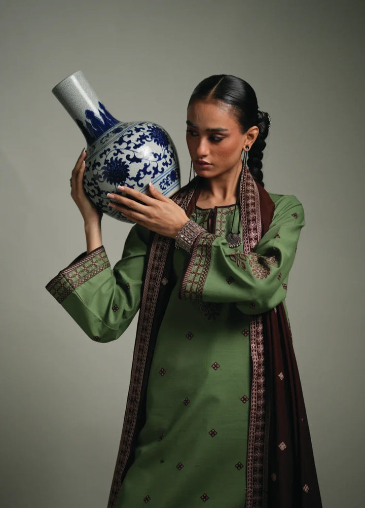 Winter Weave by Jahaan RTW Embroidered Khaddar 3 Piece Suit Sage Casual Collection