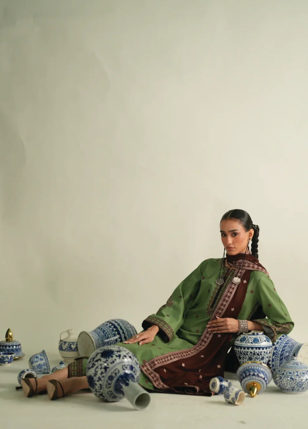 Winter Weave by Jahaan RTW Embroidered Khaddar 3 Piece Suit Sage Casual Collection