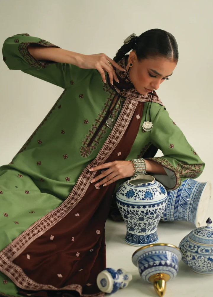 Winter Weave by Jahaan RTW Embroidered Khaddar 3 Piece Suit Sage Casual Collection