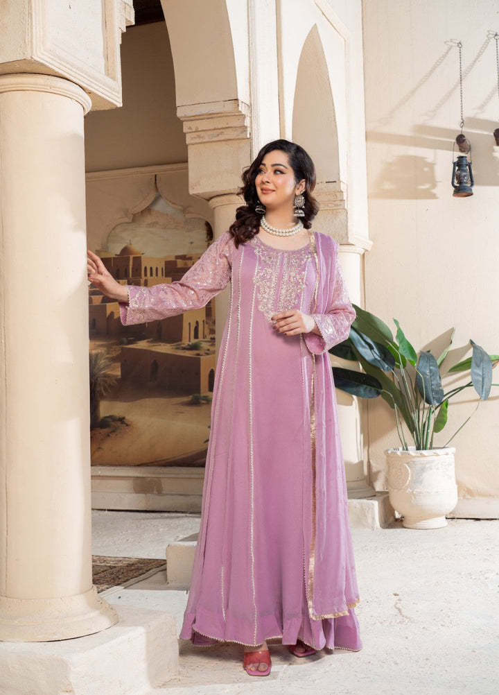 Rasm e Bahaar by Al Siyaab RTW Embroidered Chiffon 3 Piece Suit Raani Lilac Festive Collection