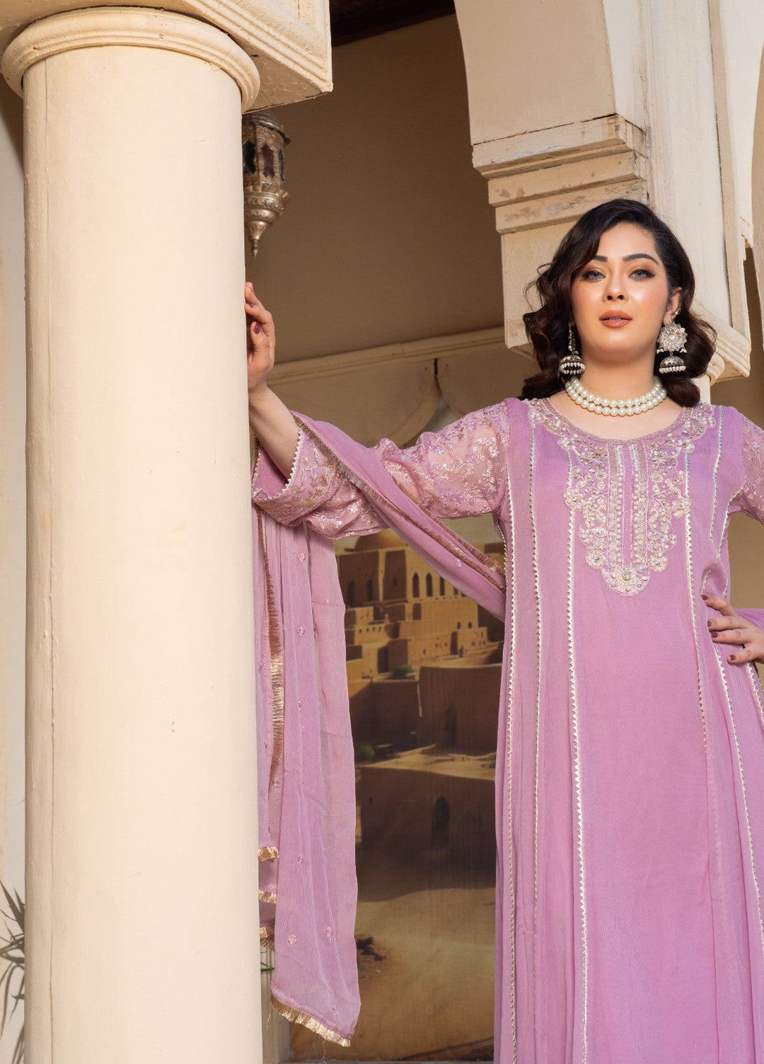Rasm e Bahaar by Al Siyaab RTW Embroidered Chiffon 3 Piece Suit Raani Lilac Festive Collection
