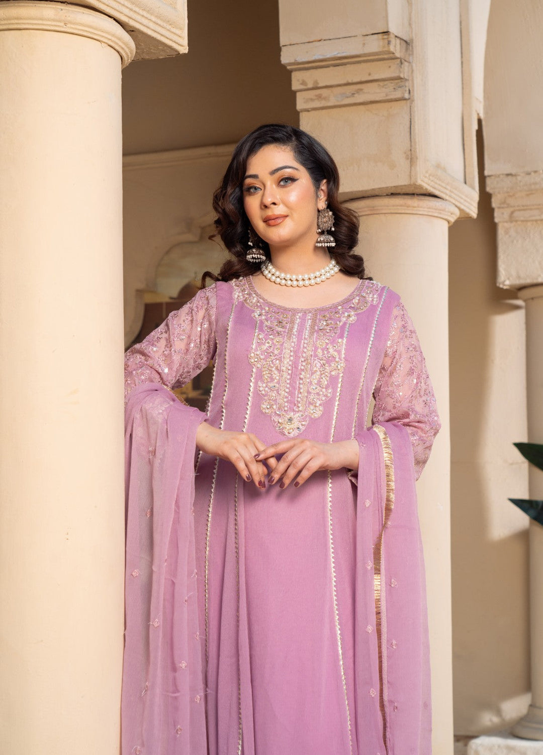 Rasm e Bahaar by Al Siyaab RTW Embroidered Chiffon 3 Piece Suit Raani Lilac Festive Collection