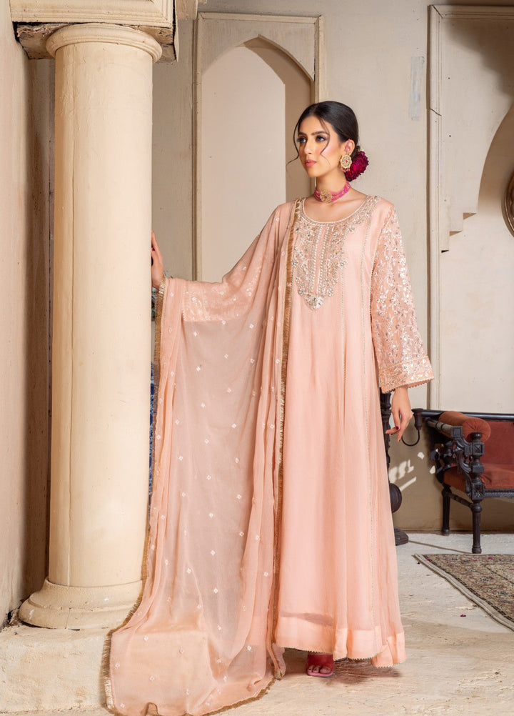 Rasm e Bahaar by Al Siyaab RTW Embroidered Chiffon 3 Piece Suit RAANI PEACH Festive Collection