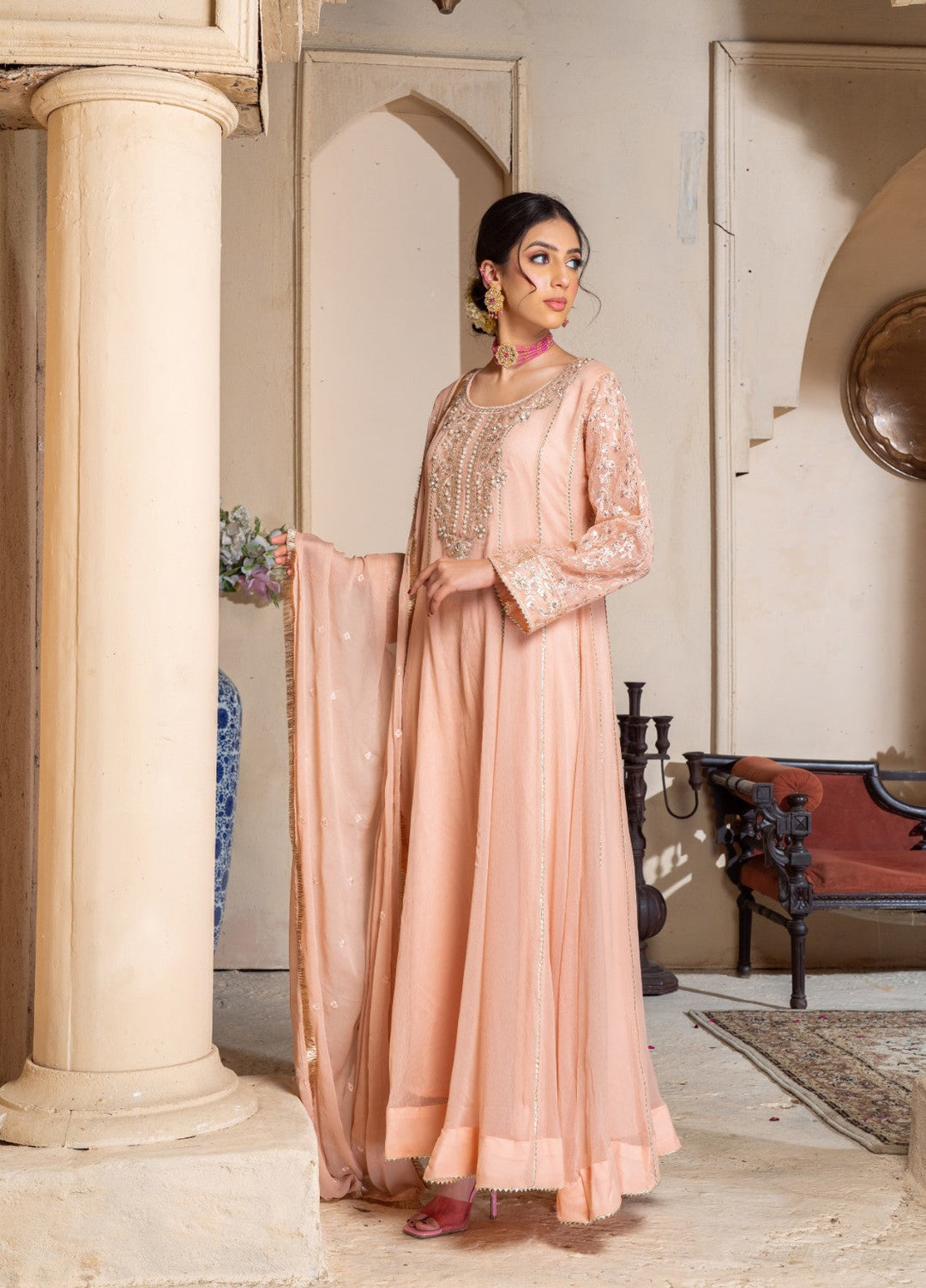 Rasm e Bahaar by Al Siyaab RTW Embroidered Chiffon 3 Piece Suit RAANI PEACH Festive Collection