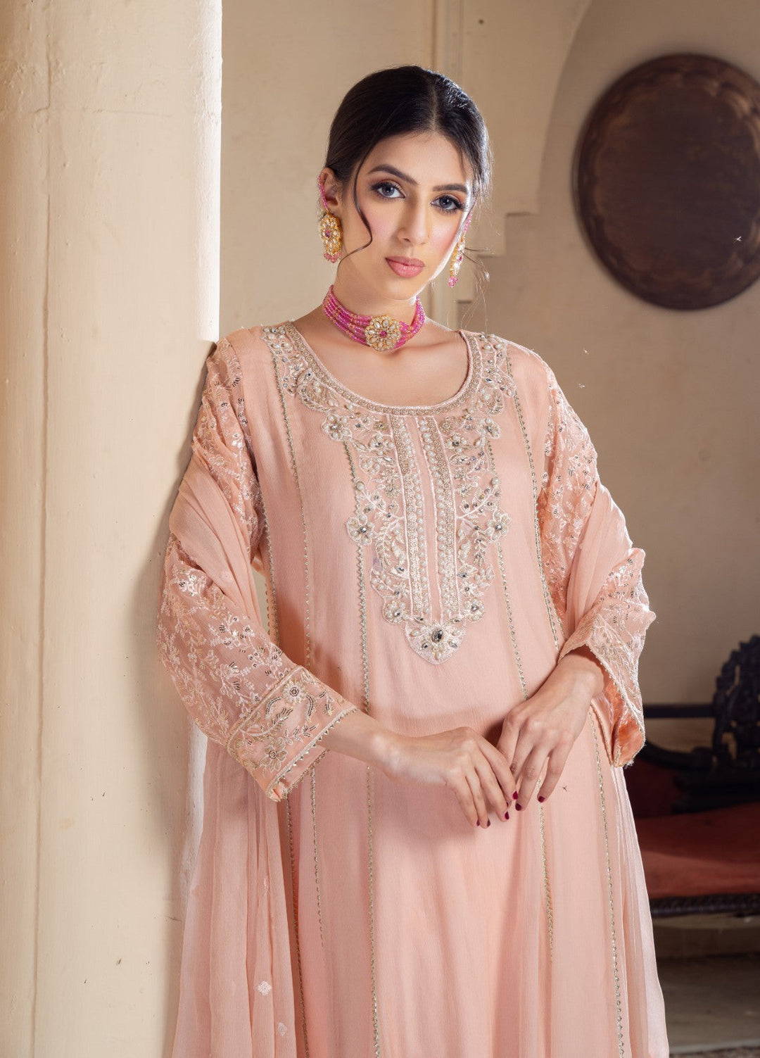 Rasm e Bahaar by Al Siyaab RTW Embroidered Chiffon 3 Piece Suit RAANI PEACH Festive Collection