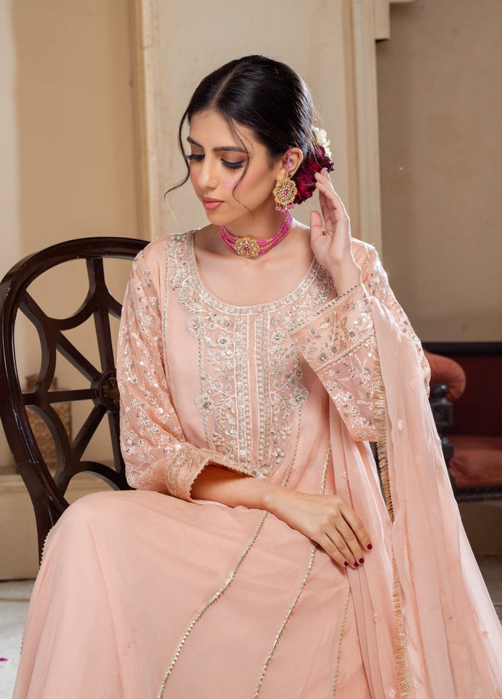 Rasm e Bahaar by Al Siyaab RTW Embroidered Chiffon 3 Piece Suit RAANI PEACH Festive Collection