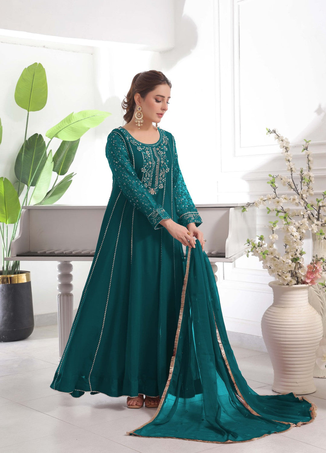 Rasm e Bahaar by Al Siyaab RTW Embroidered Chiffon 3 Piece Suit RAANI PEACOCK Festive Collection