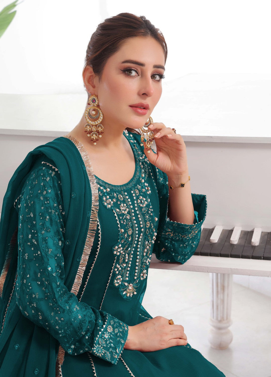 Rasm e Bahaar by Al Siyaab RTW Embroidered Chiffon 3 Piece Suit RAANI PEACOCK Festive Collection