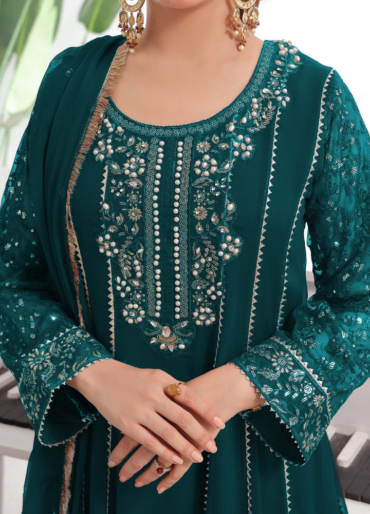 Rasm e Bahaar by Al Siyaab RTW Embroidered Chiffon 3 Piece Suit RAANI PEACOCK Festive Collection