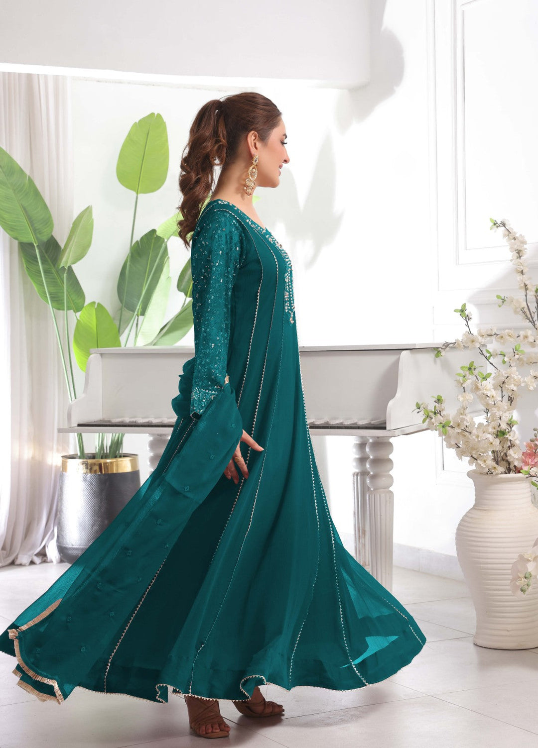 Rasm e Bahaar by Al Siyaab RTW Embroidered Chiffon 3 Piece Suit RAANI PEACOCK Festive Collection