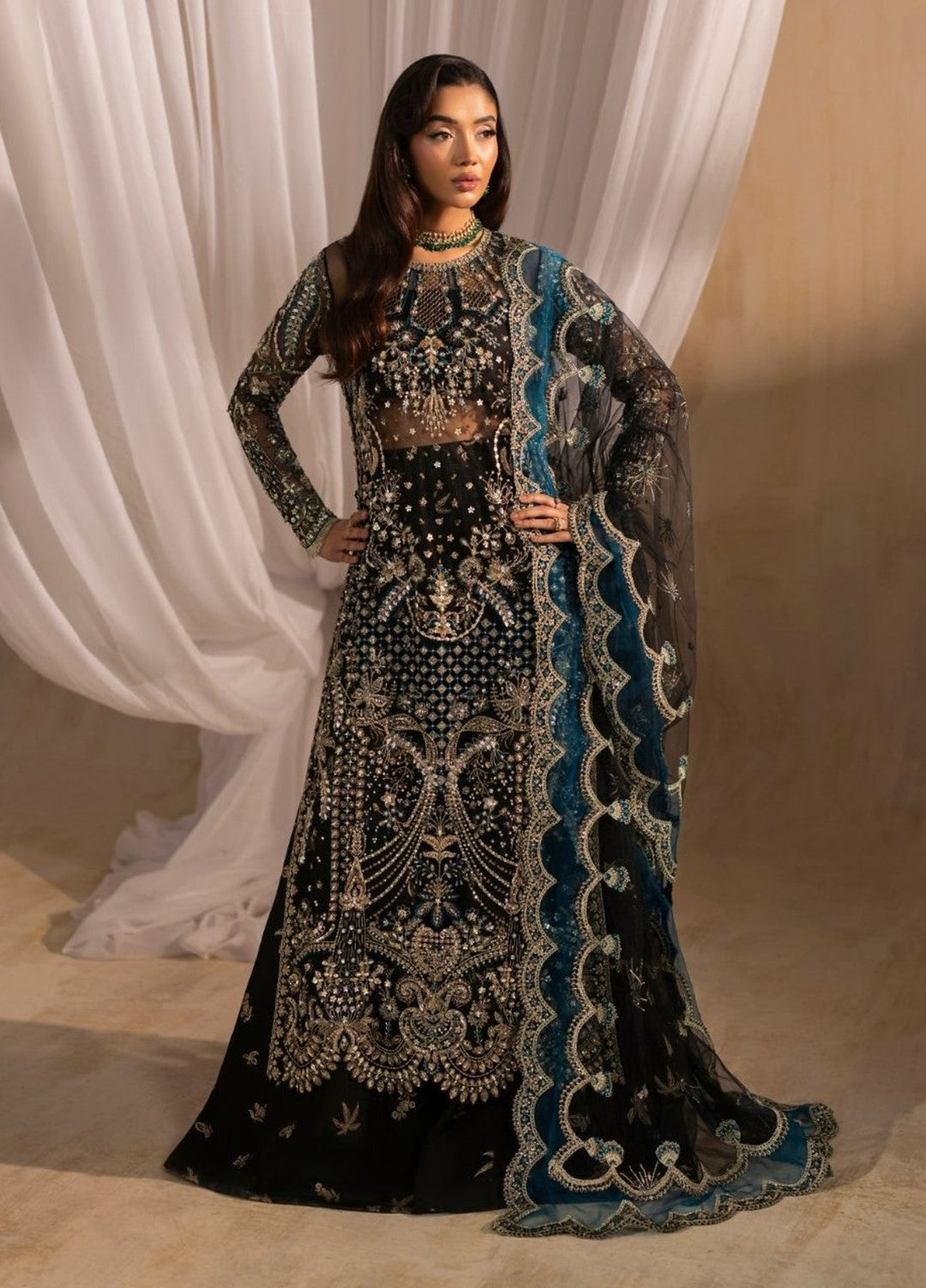 Tehwaar by Anayra Amal Unstitched Embroidered Net 3 Piece Suit Siyah Wedding Collection