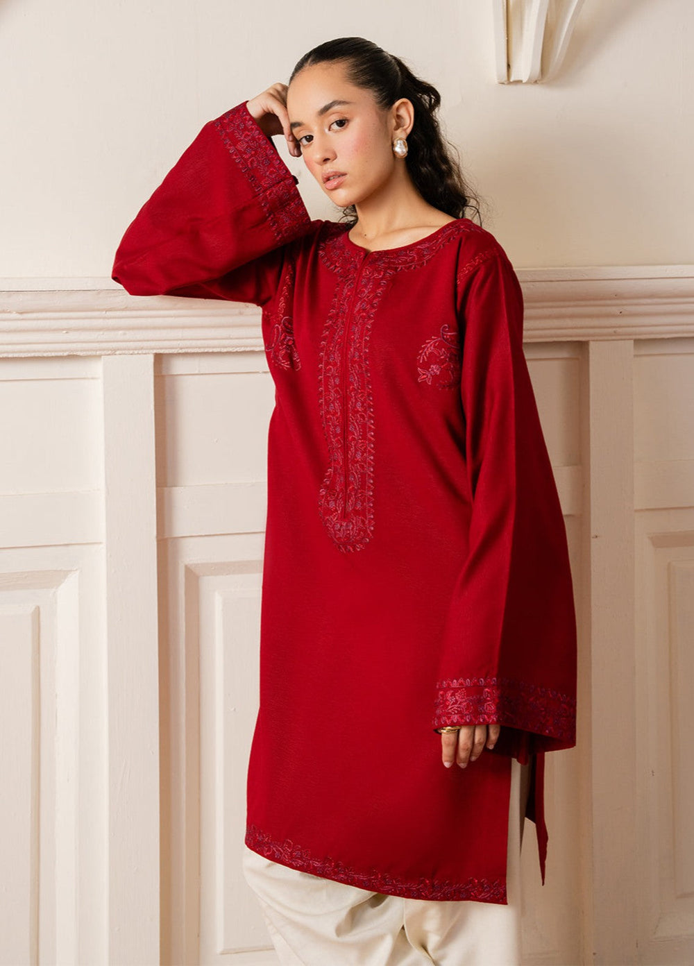 The Art by Yards RTW Embroidered Karandi 2 Piece Suit Crimsona Casual Collection