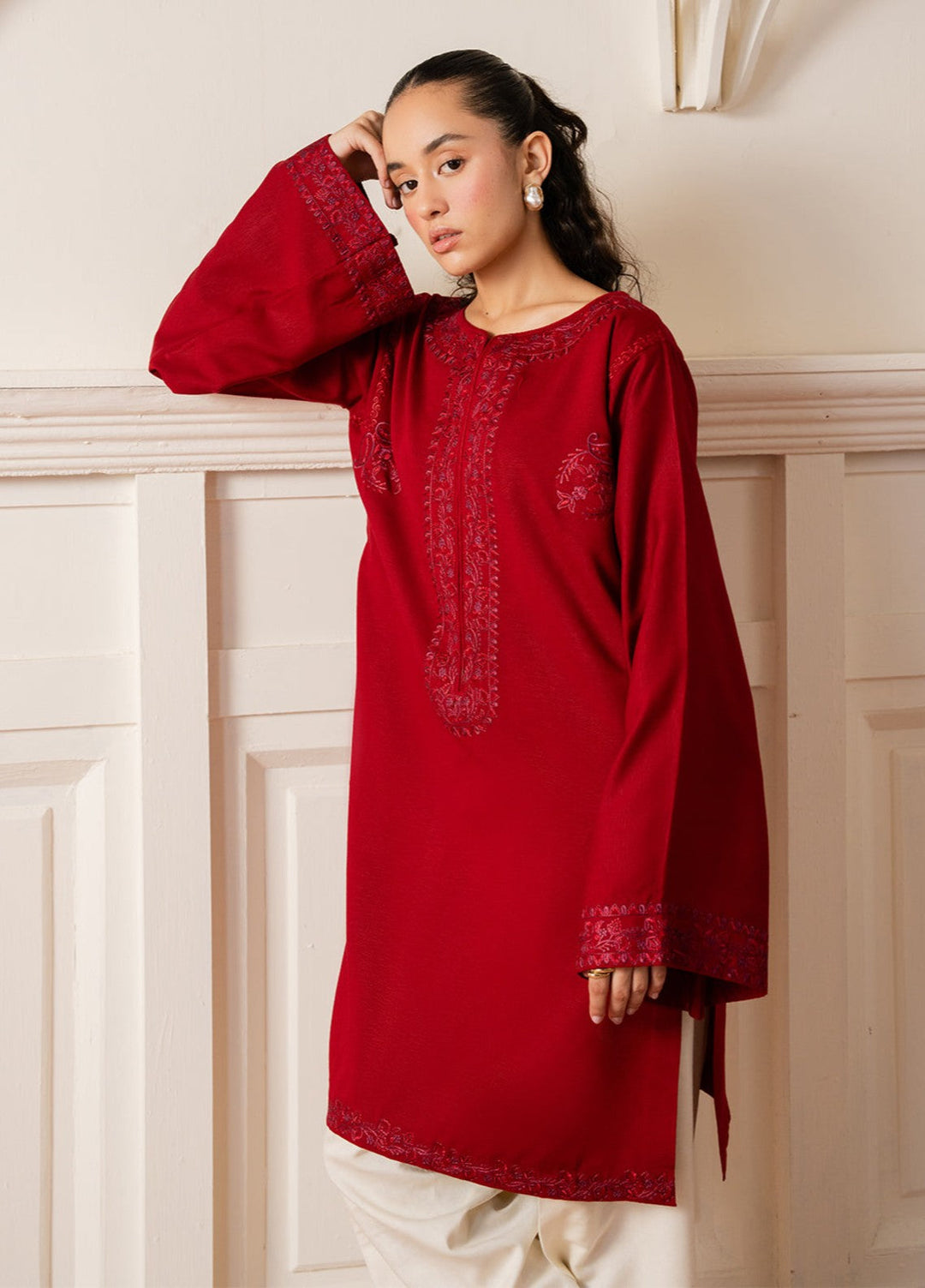 The Art by Yards RTW Embroidered Karandi 2 Piece Suit Crimsona Casual Collection