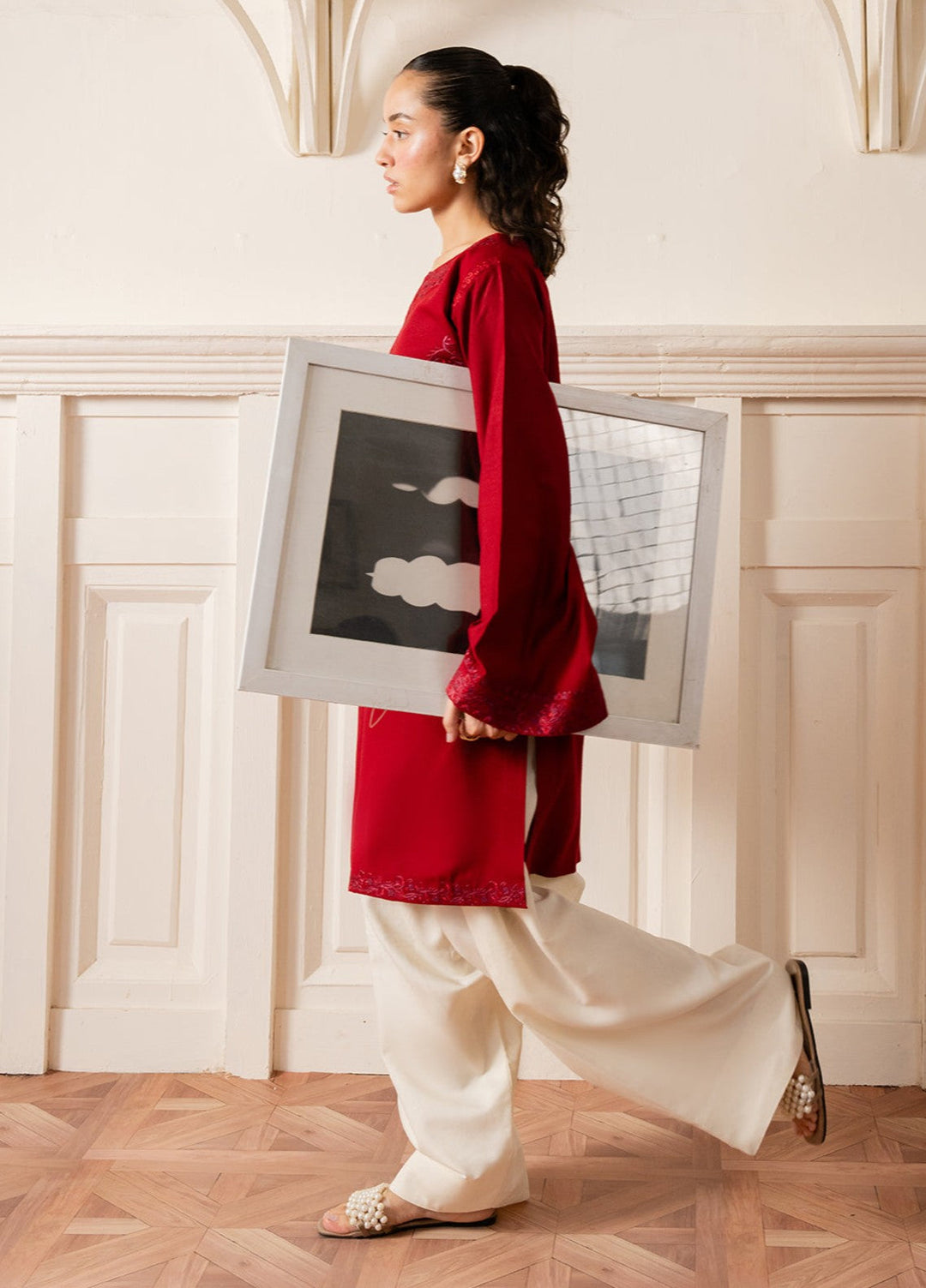 The Art by Yards RTW Embroidered Karandi 2 Piece Suit Crimsona Casual Collection