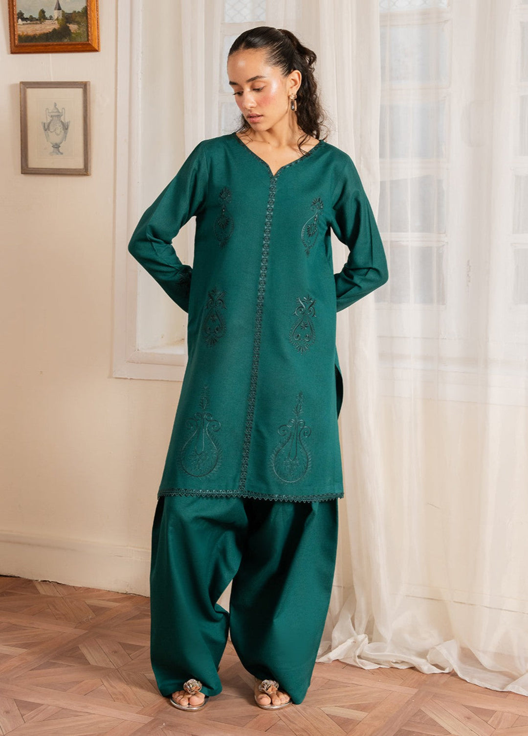 The Art by Yards RTW Embroidered Karandi 2 Piece Suit Verde Casual Collection