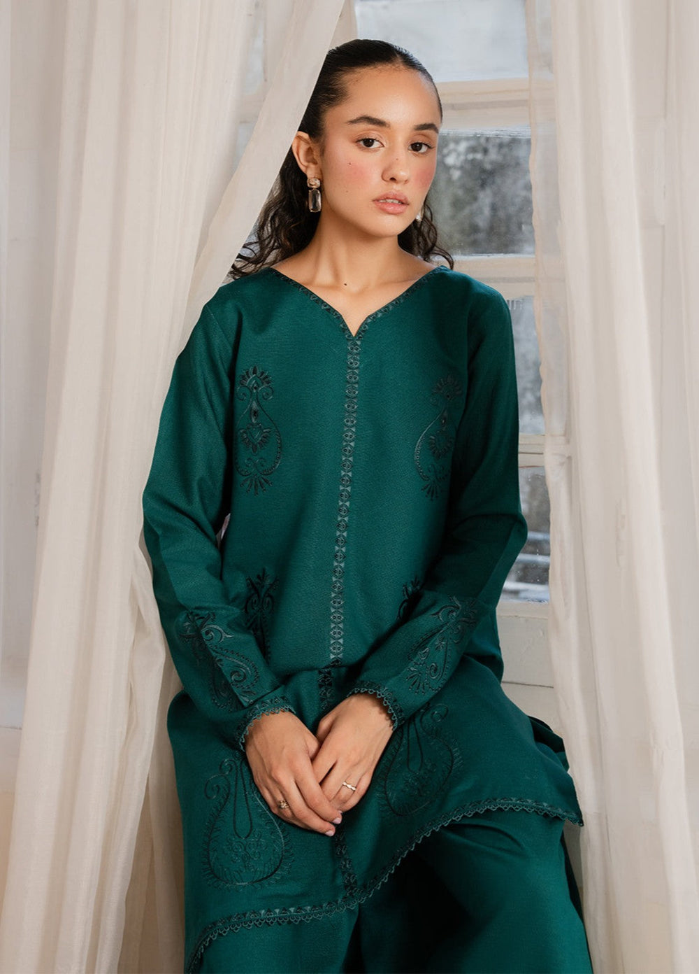 The Art by Yards RTW Embroidered Karandi 2 Piece Suit Verde Casual Collection