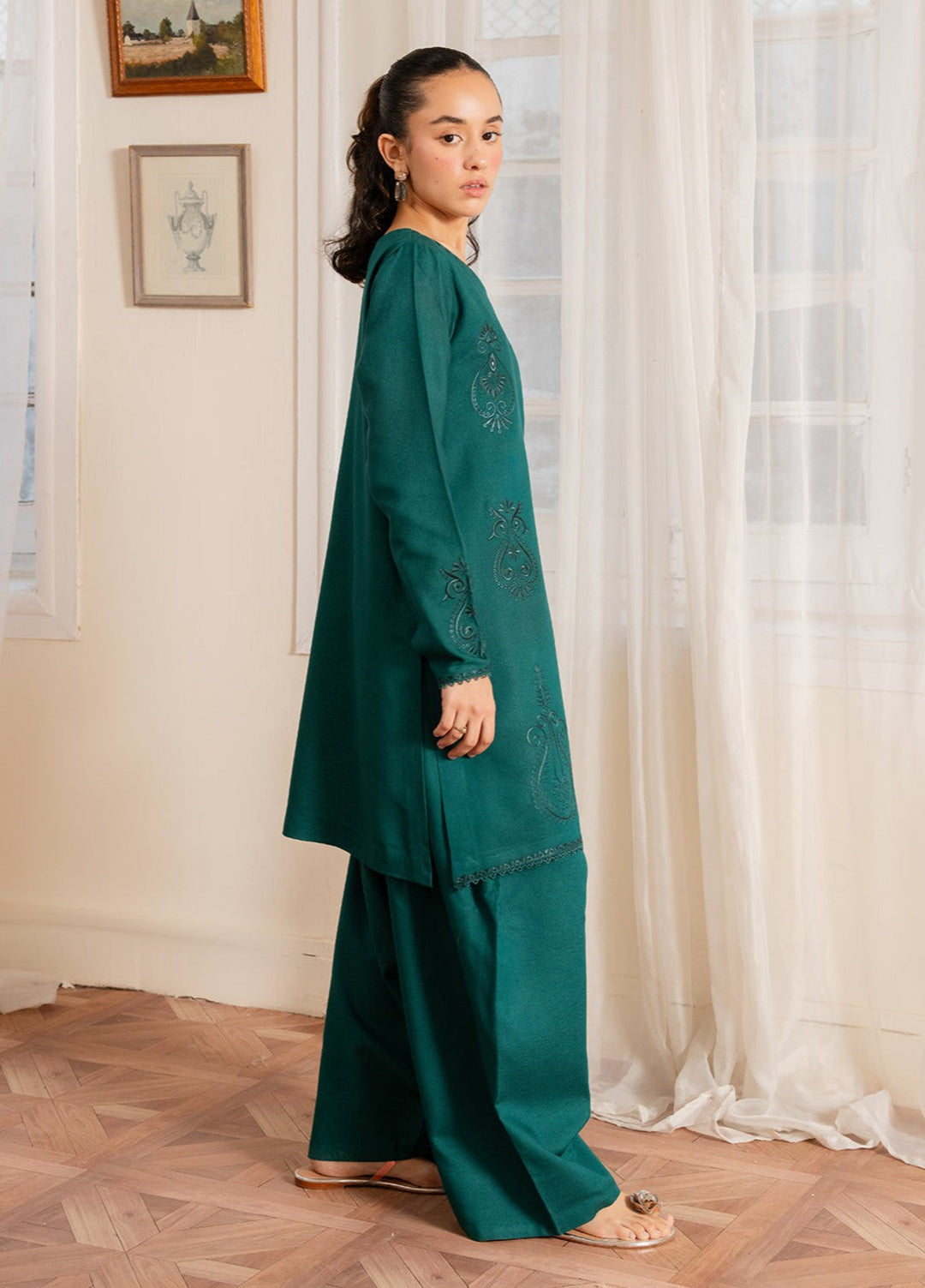 The Art by Yards RTW Embroidered Karandi 2 Piece Suit Verde Casual Collection