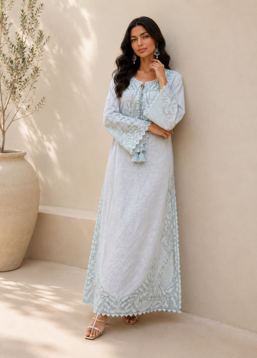 House of Nyyra Women RTW Embroidered Chikankari 1 Piece Suit Blue Mist Summer Collection