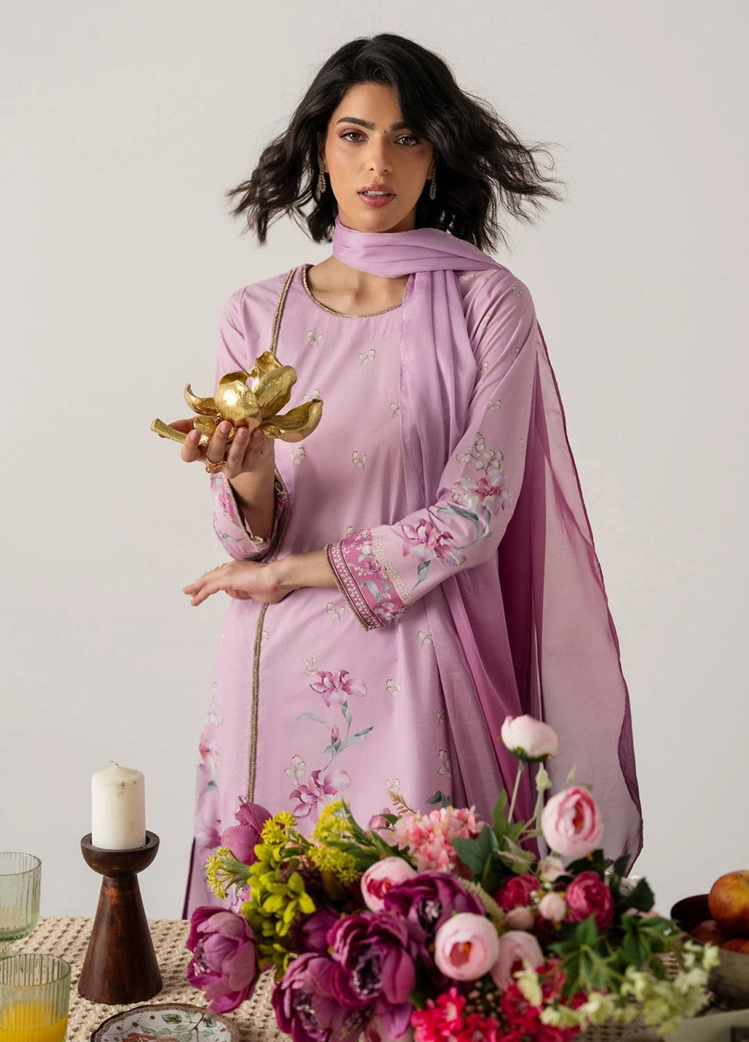 Zaymal Women RTW Printed Blended Lawn 3 Piece Suit LILAC ENSEMBLE Casual Collection