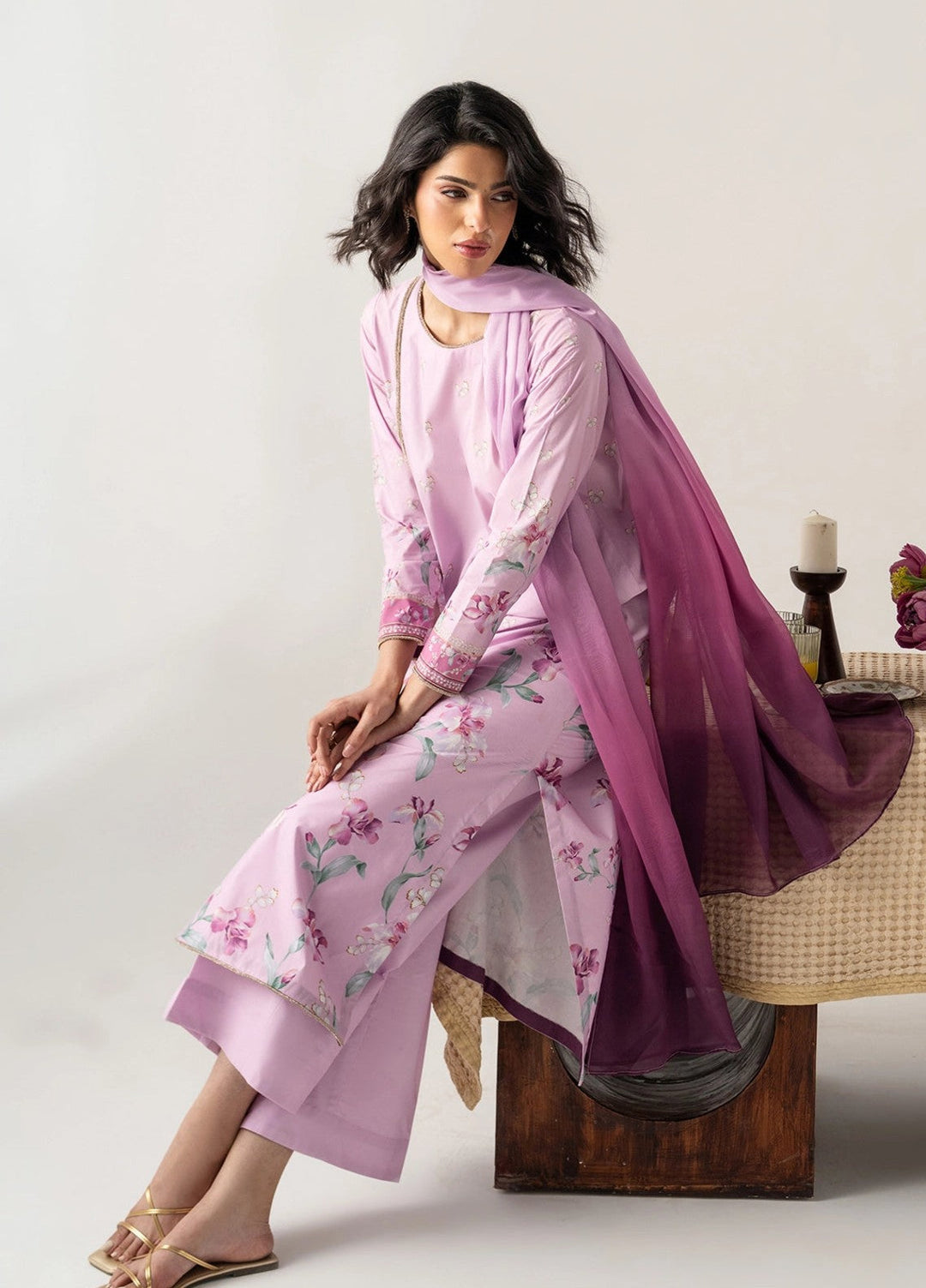 Zaymal Women RTW Printed Blended Lawn 3 Piece Suit LILAC ENSEMBLE Casual Collection