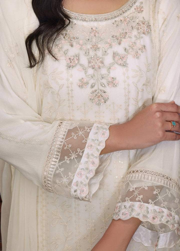 Shamooz Women RTW Embroidered Chiffon 3 Piece Suit Ivory I-CH-0020 Festive Collection