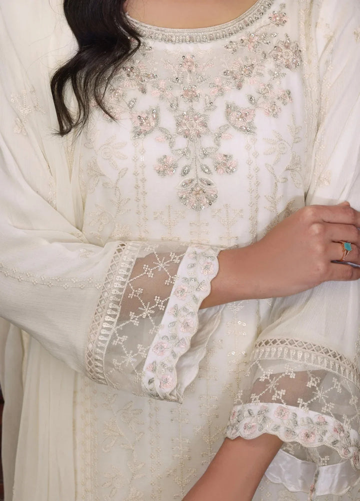 Gul Bano by Shamooz RTW Embroidered Crinkle Chiffon 3 Piece Suit SHM26RG Ivory I-CH-0020 - Festive Collection