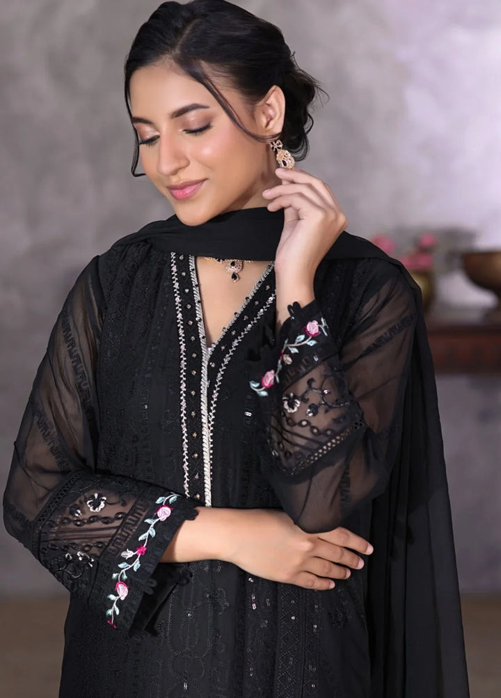 Gul Bano by Shamooz RTW Embroidered Crinkle Chiffon 3 Piece Suit SHM26RG I-CH-0016 Rich Black - Festive Collection