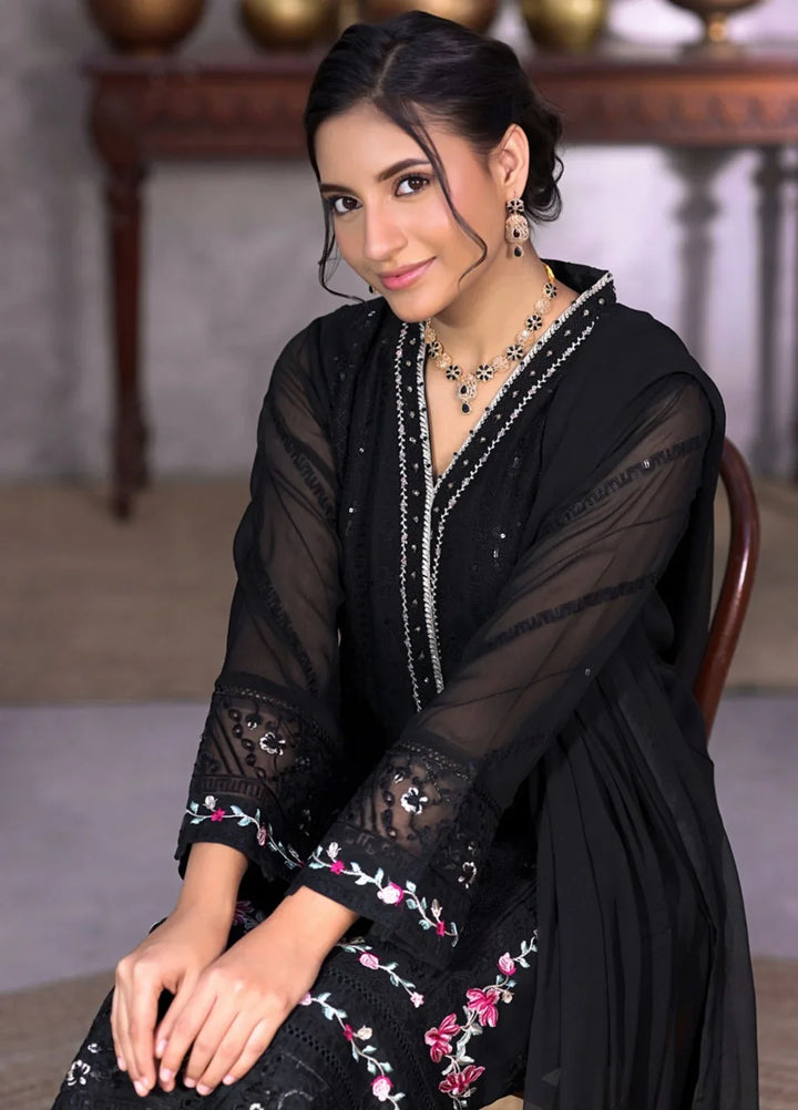 Gul Bano by Shamooz RTW Embroidered Crinkle Chiffon 3 Piece Suit SHM26RG I-CH-0016 Rich Black - Festive Collection