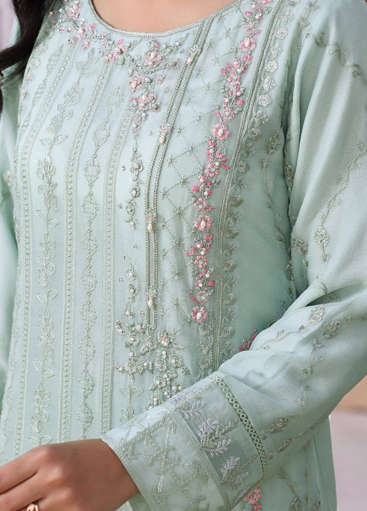 Shamooz Women RTW Embroidered Chiffon 3 Piece Suit Aqua I-CH-0017 Festive Collection