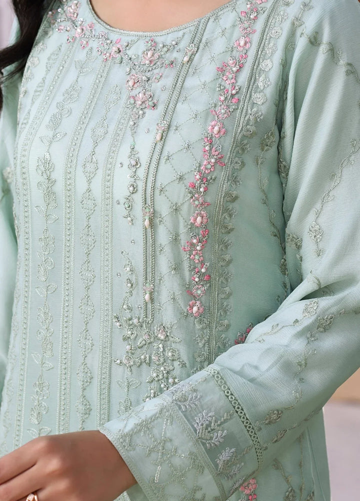 Gul Bano by Shamooz RTW Embroidered Crinkle Chiffon 3 Piece Suit SHM26RG I-CH-0017 Aqua - Festive Collection