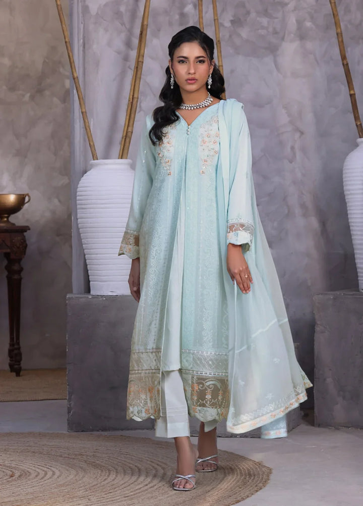 Gul Bano by Shamooz RTW Embroidered Crinkle Chiffon 3 Piece Suit SHM26RG I-CH-0018 Baby Blue - Festive Collection