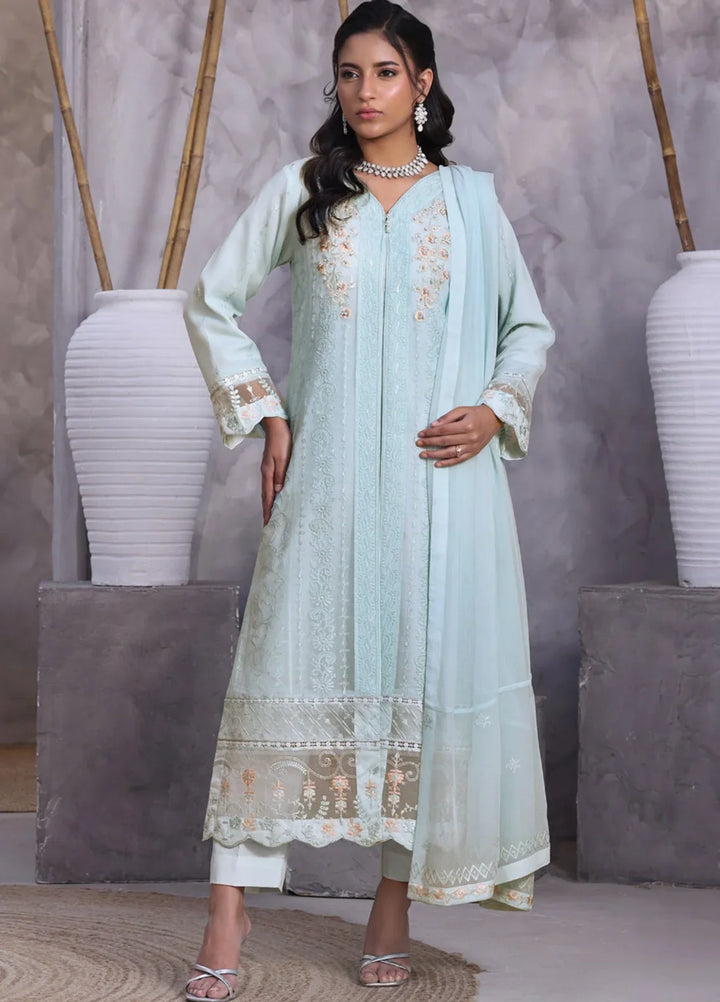 Gul Bano by Shamooz RTW Embroidered Crinkle Chiffon 3 Piece Suit SHM26RG I-CH-0018 Baby Blue - Festive Collection