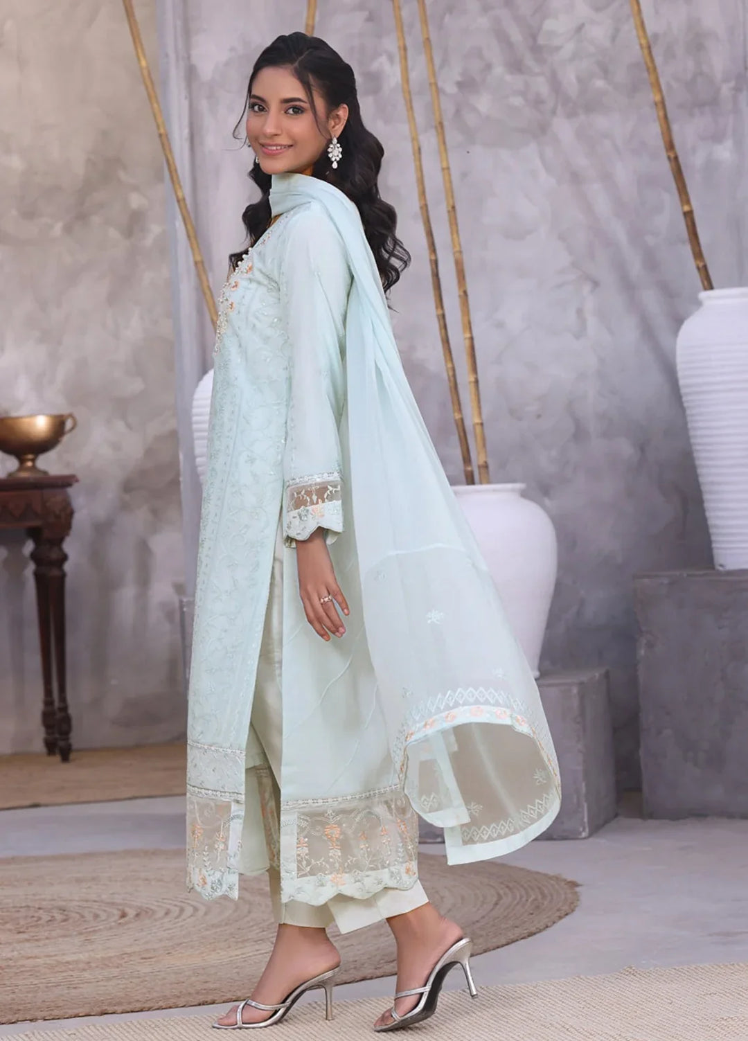 Gul Bano by Shamooz RTW Embroidered Crinkle Chiffon 3 Piece Suit SHM26RG I-CH-0018 Baby Blue - Festive Collection