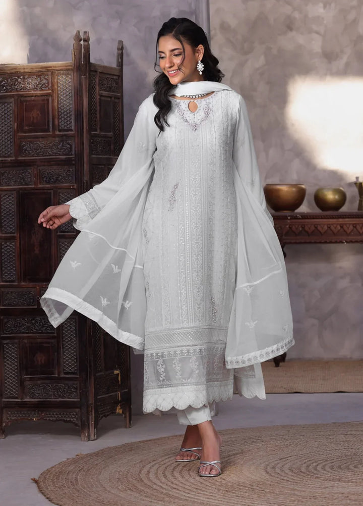 Gul Bano by Shamooz RTW Embroidered Crinkle Chiffon 3 Piece Suit SHM26RG Mist Grey I-CH-0019 - Festive Collection