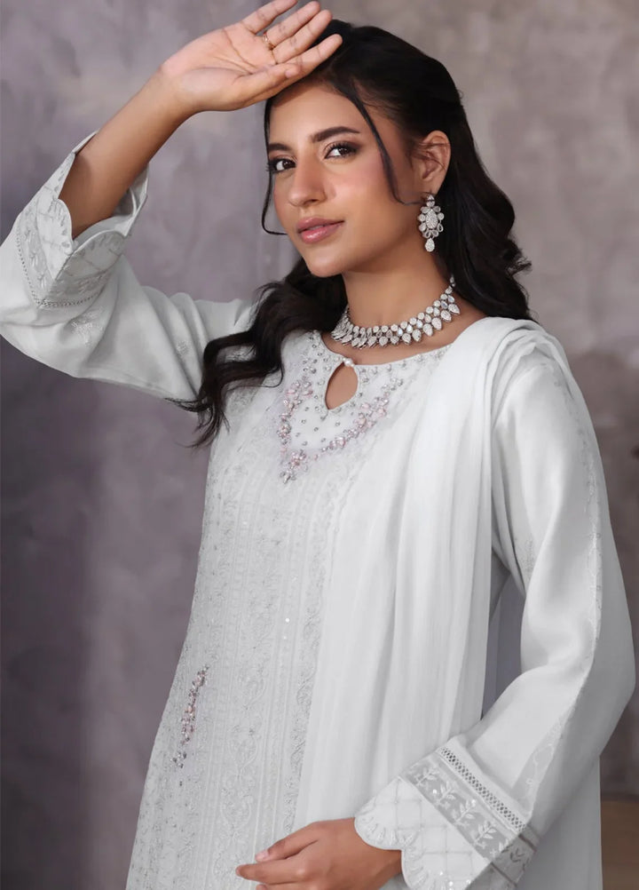 Gul Bano by Shamooz RTW Embroidered Crinkle Chiffon 3 Piece Suit SHM26RG Mist Grey I-CH-0019 - Festive Collection