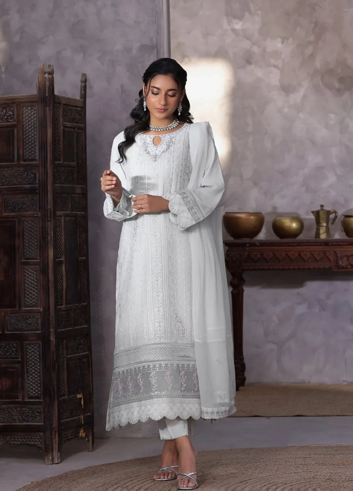 Gul Bano by Shamooz RTW Embroidered Crinkle Chiffon 3 Piece Suit SHM26RG Mist Grey I-CH-0019 - Festive Collection